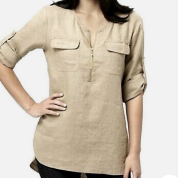 Ellen TRACY LADIES 3/4 SLEEVE FRONT ZIP TUNIC- L - Picture 1 of 6